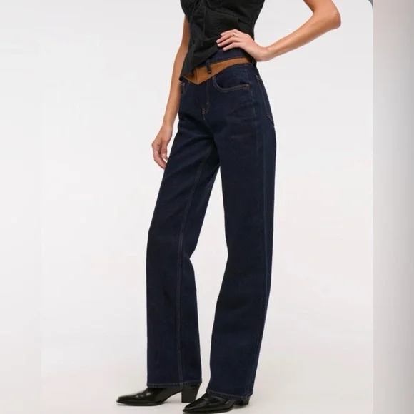 Abercrombie High Rise 90s Relaxed Vegan Suede Yoke Jeans – Size 27 Regular - Picture 4 of 4